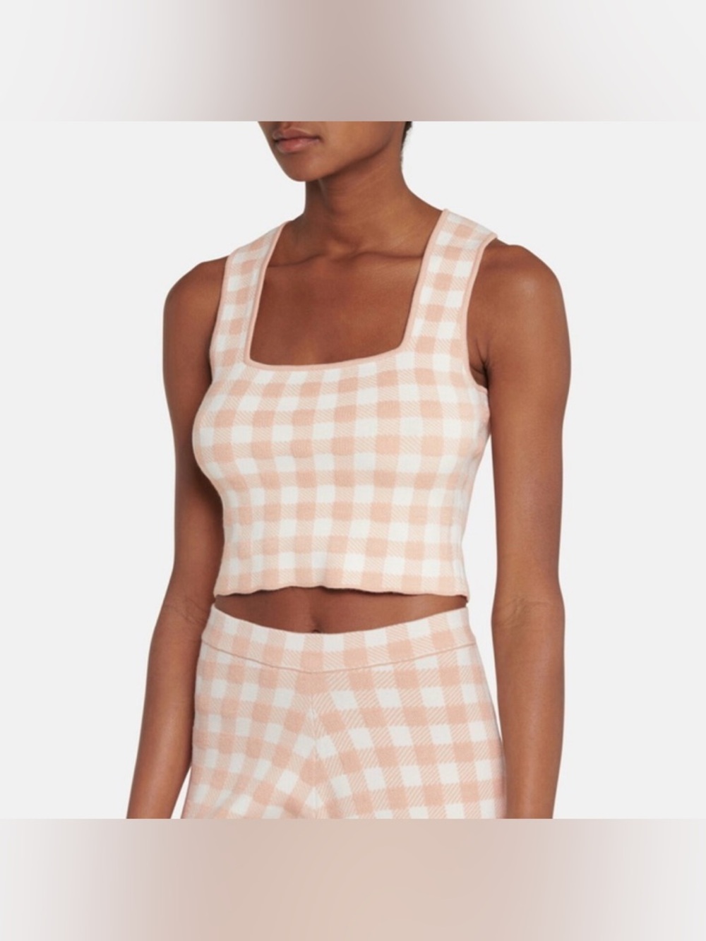 STAUD trail gingham checkered crop top square neckline